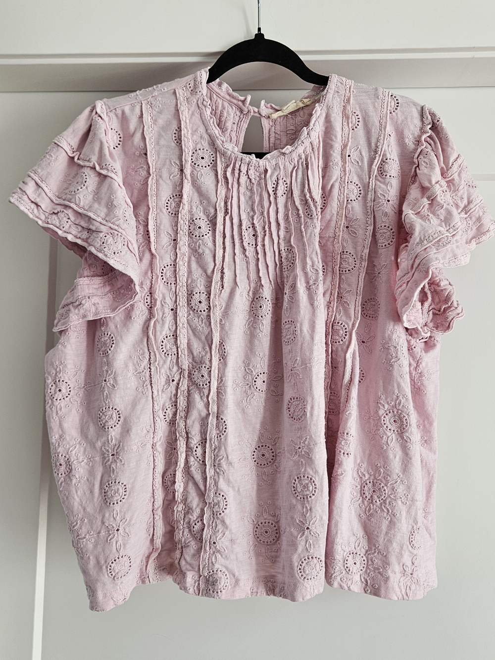 Anthropologie Pink Eyelet Pintuck Women's Blouse Sz XL